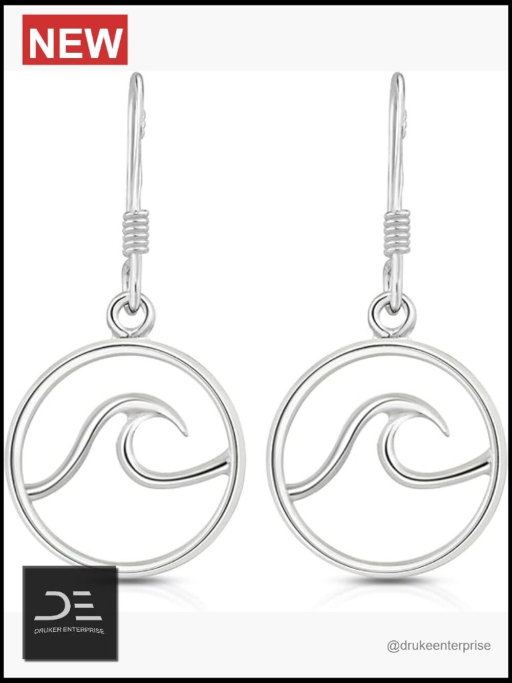Sterling Silver Ocean Wave Ring Pendant Earrings Jewelry Set